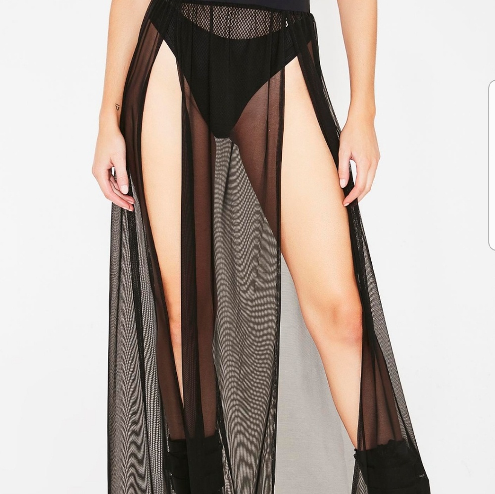 Dual slit mesh maxi skirt